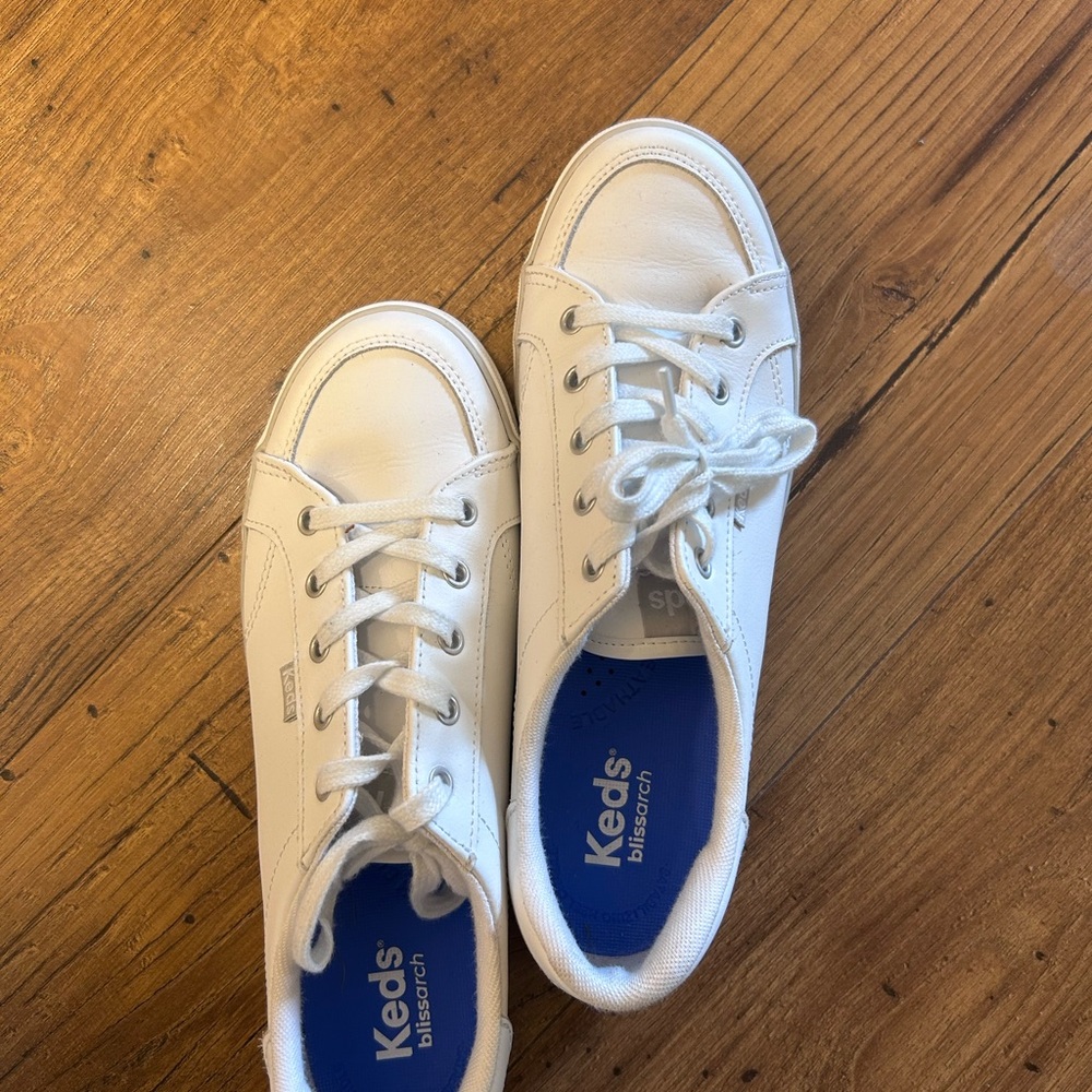 Keds Ladies White Leather Lace-Up Sneakers